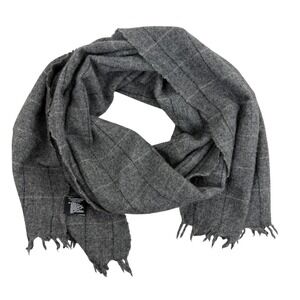 Proper Cloth Scarf Mens One Size Grey Windowpane Plaid 100% Cashmere Italy EUC